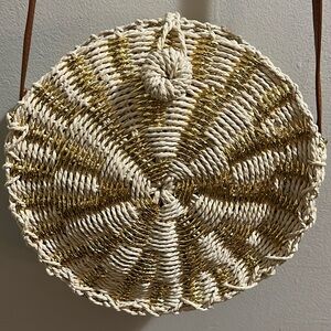 AMERICAN EAGLE Round Straw Bag with Brown Strap